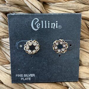 Cellini  Fine Silver Plated Pierced Earrings Faux Diamonds